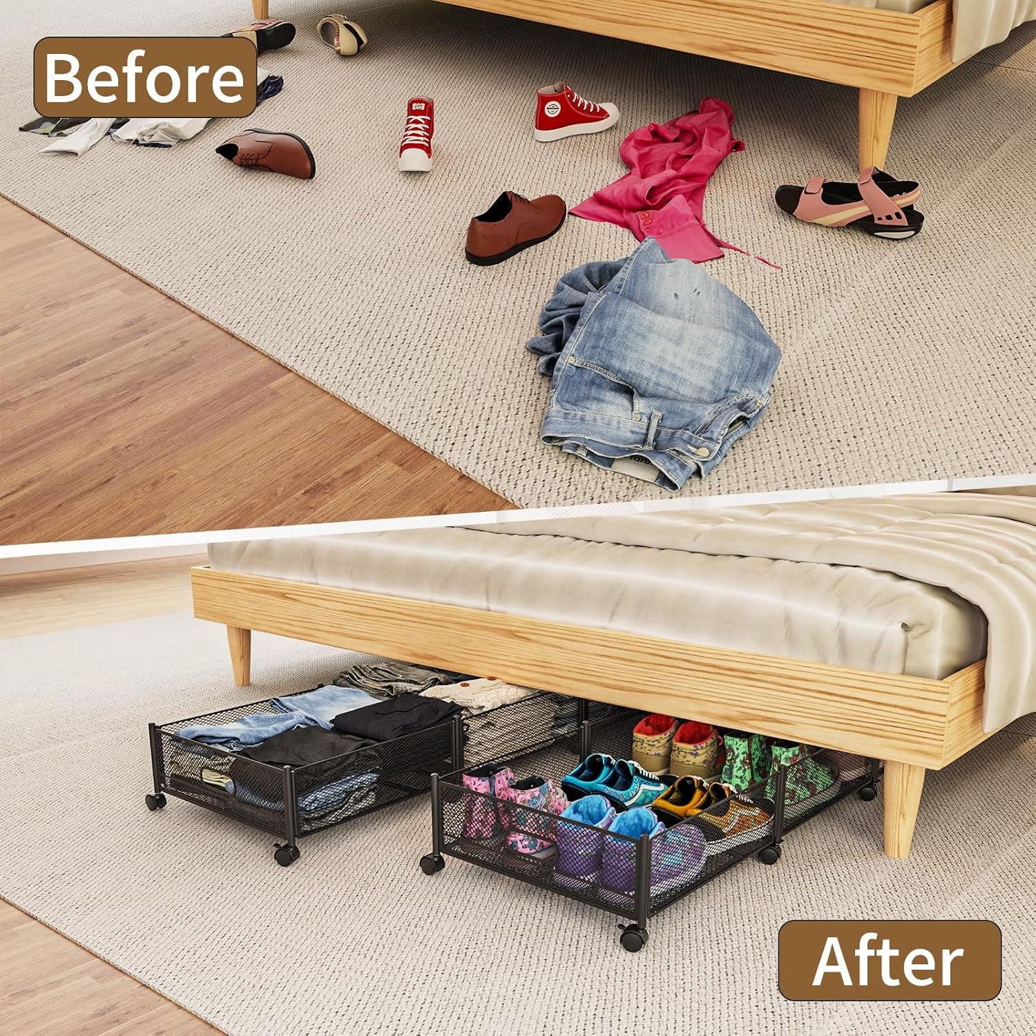 47.2'' Long Under Bed Storage on Wheels 57.6L Large Capacity Rolling Under the Bed Storage Containers Tool-Free Assembly Foldable Underbed Shoes Clothes Toy Drawers – Everyday Household Format for Flexible Room-to-Room Use