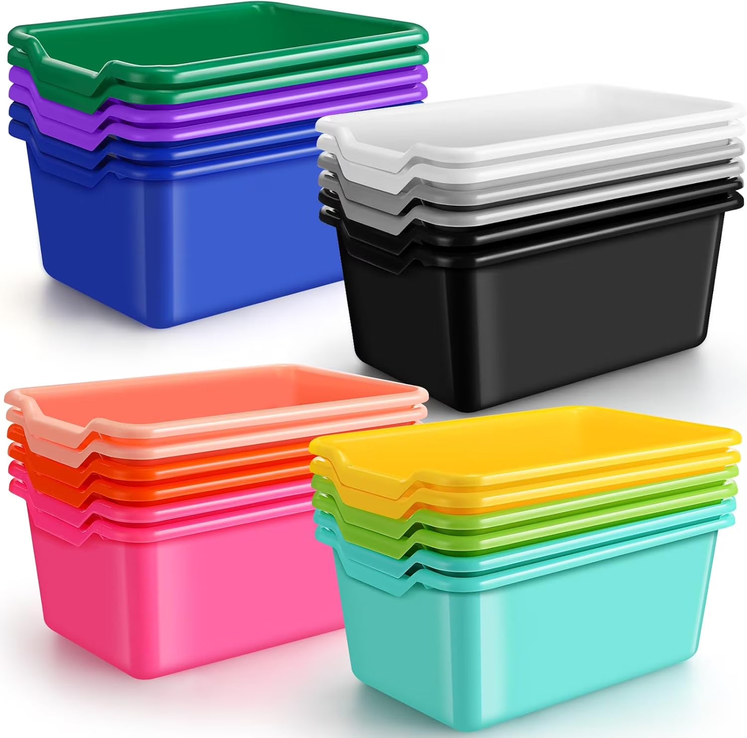 24 Pcs Plastic Cubby Bins Classroom Cubby Organization Book Bins for Classroom Bulk Toy Storage Baskets Stackable Assorted Colors Storage Containers for Home Office School Nursery Playroom – Stackable Organization for Flexible Room-to-Room Use