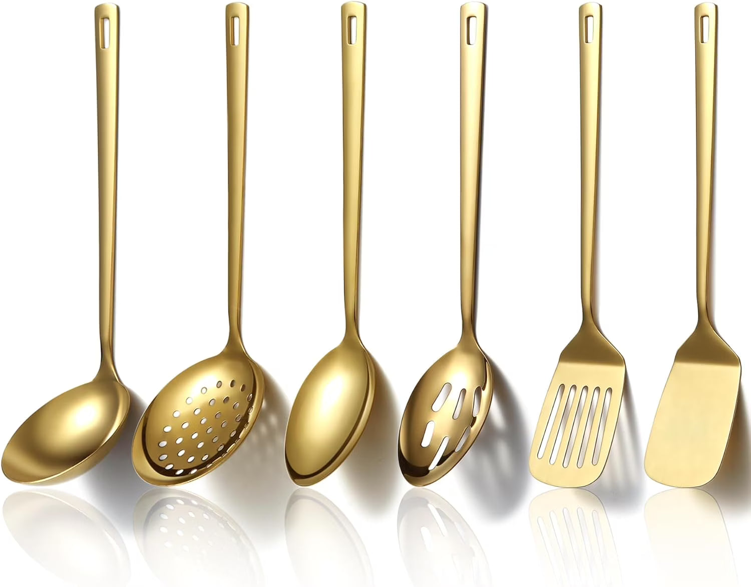Gold Kitchen Utensils Set 6pcs Titanium Plating Stainless Steel Cooking Utensils Set Heavy Duty Kitchen Tools Spatulas Set Home Essentials Kitchen Gadgets Accessories – Durable Stainless Steel Construction for Flexible Room-to-Room Use