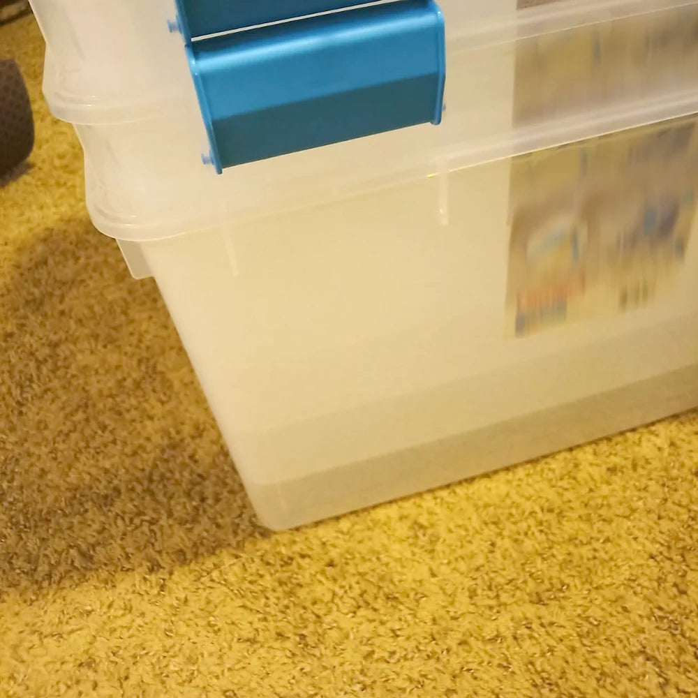 4-Pack 54 Qt Stackable Clear Storage Bins with Durable Latching Lids Space-Saving Sturdy Storage Box For Home Office Organization Clear Base and Lid – Stackable Organization for Flexible Room-to-Room Use